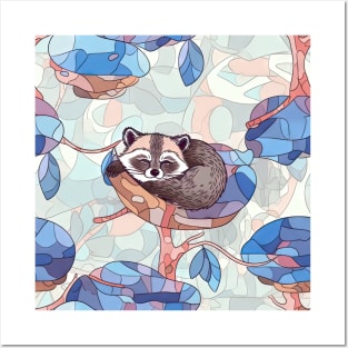 A sleeping raccoon in a forest Posters and Art